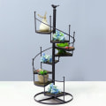 Miniatyrbilde 6 av 8: Roterende Stige Design Spiral Plant Stativ Jern Blomst Gryte Holder Hylle Plass Sparing Blomst Kryte Stativ