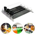 Miniatyrbilde 1 av 6: 3 gitter drikke Push Rack Drikke Arrangør Dispenser Fjær Push Justerbar Bredde Oppbevaring Hylle E-formet Glide for Kjøkken Kjøleskap