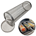 Miniatyrbillede 2 af 7: Høj kvalitet Rund BBQ kurv rustfrit stål rullende grillning kurv wire net cylinder grill kurv bærbar udendørs camping grill stativ