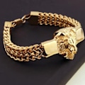 Miniatyrbillede 2 af 3: Armbånd Herre Rustfrit Stål Guld Farve Franco Link Kæde Luksus Mand armbånd