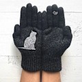 Miniatyrbillede 5 af 10: Vinter handsker til mænd kvinder teenagere søde kat og fugle trykte termiske strikkede handsker
