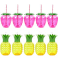 Miniatyrbilde 1 av 6: 10 stykker plast jordbær ananas drikke kopp med halm