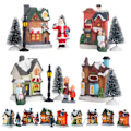 Miniatyrbild 1 av 7: LED Harts Jul By Ornament Set Figuriner Dekoration Jultomte Fall Nålar Snö Utsikt Hus