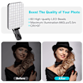 Miniatyrbild 4 av 7: Minifokus Selfie Ljus 60 LED 2200mAh Uppladdningsbar Cell Phone Fill Light 7 Modes 10-Level Lightness, Portable Clip-on Light