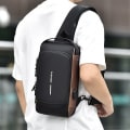 Miniatyrbillede 4 af 8: Multifunktion Patent Læder Bryst Taske Mænd Vandtæt Mænd Crossbody Taske