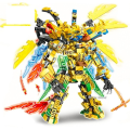 Miniatyrbild 1 av 6: 4i1 Ninja Golden Warrior Robot Mech 2 Heads Flying Dragons Set Fighter Figurs Byggnadsblock Leksaker
