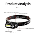 Miniatyrbilde 2 av 6: Sterk Lys Utendørs Hode Lampe Koblet Multi Funksjon Lyskaster USB Lading Hode montert Lommelykt Utendørs Natt Fiske