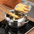 Miniatyrbillede 6 af 6: Rustfrit stål olie pande husholdning termometer med dæksel tempura olie frituregryde