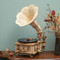 Miniatyrbild 5 av 6: Hand vev Klassisk Gramofon med musik 1:1 424st Trä Modell Byggnadssatser