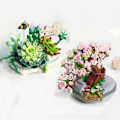 Miniatyrbild 3 av 5: Desktop Bonsai Evig Blomma Rosa Sakura Körsbärsträd Kruka Växt 3D Modell Gör-det-själv Mini block tegelstenar byggnad leksak