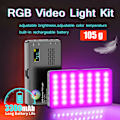Miniatyrbild 2 av 8: RGB LED Kamera Ljus Full Färg Utgång Video Lampa Kit Dimbar 2500K-8500K Bi-Color Panel Ljus
