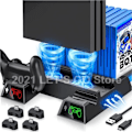 Miniatyrbillede 1 af 7: PS4 Slim Pro Lodret Stativ 2 Kontroller Oplader Station 2 Køler Blæser 12 Spil Slot