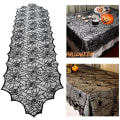 Miniatyrbilde 3 av 5: Halloween flaggermus bord løper svart edderkopp nett blonde duk