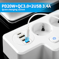 Miniatyrbillede 3 af 7: EU Stik Stik Power Strip Væg Socket Ekspansion Stik PD QC3.0 Hurtig Opladning Multitap USB Oplader
