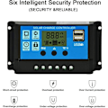 Miniatyrbillede 5 af 5: Solcelleladningsregulator, Dobbelte USB-porte Intelligent Solpanel Batteriregulator, Multifunktionel Justerbar LCD-skærm Gadelampecontroller, 12V