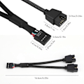 Miniatyrbild 3 av 5: USB-header splitter, 2 st USB 2.0 9-pin hona till dubbel 9-pin hane förlängningskabel, moderkort 9-pin USB2.0-header splitter i nylonfläta