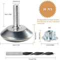 Miniatyrbillede 2 af 5: 20 stk. Justerbare Møbelben M8 x 40 mm Justerbare Nivelleringsfødder Møbeljusteringsskruer med Klemmenøgler og Metalbor til Stol Bord-