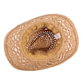 Miniatyrbillede 3 af 4: Cowboyhat i strå med bred skygge, hul solhat Khaki