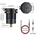 Pikkukuva 2 / 5: 2X USB PD Type C & QC 3.0 Autolaturi 12V Pistorasia ON/OFF-kytkimellä moottoripyörälle, matkailuautolle, mönkijälle, punainen