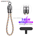 Miniatyrbild 1 av 5: Ny mobiltelefon lanyard datakabel Type-C till USB-C 240W 0.3m snabbladdande halsband bärbar datakabel