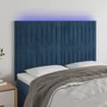Sänggavel LED mörkblå 144x5x118/128 cm sammet
