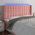 Sänggavel LED rosa 163x16x118/128 cm sammet