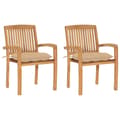 Trädgårdsstolar 2 st med beige dynor massiv teak