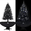 Julgran med snö och paraplybas svart 190 cm PVC