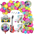 Miniatyrbild 1 av 5: 90-tals 80-tals Temafest Dekorationer, 90 st Ballongbåge Kit 6 st Uppblåsbara Retro Discokula Mikrofon Regnbåge Rullskridsko Boombox Gitarr Ballong För B