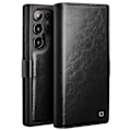 Miniatyrbillede 1 af 5: QIALINO Wallet Etui til Samsung Galaxy S24 Ultra Ægte Koskind Læder Folio Flip Cover - Brun