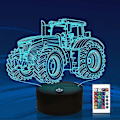 Miniatyrbild 1 av 5: Lastbil 3D Illusion Nattlampa, Traktor 16 Färgväxlande Dimbar Hologram Belysning, Smart Timer Leksak USB Laddning Bord Sängrums Dekoration