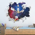 2024 gåvan, 3D sonic väggdekaler barnrum graffiti dekoration 3D trasig vägg tecknad spel tapet [D] A