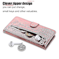 Miniatyrbild 3 av 5: Plånboksfodral för Vivo Y21/ Vivo Y21s, premium PU-läder med magnetiskt stängning, kortfack, stativ, blixtlåsfack, mjuk TPU-flipcover - Rosa