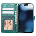 Miniatyrbild 2 av 5: Flipfodral i läder med kubiskt rutnät för iPhone 16 Pro -