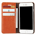 Miniatyrbillede 5 af 5: Til iPhone SE (2020)/SE (2022)/8/7 4,7 tommer Olie-kant Crazy Horse Ægte Læder Fastgjort Hård PC Indvendig Etui Tegnebog Stativ Flip Telefon Cover - Sort Brown