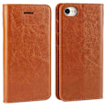 Miniatyrbillede 1 af 5: Til iPhone SE (2020)/SE (2022)/8/7 4,7 tommer Olie-kant Crazy Horse Ægte Læder Fastgjort Hård PC Indvendig Etui Tegnebog Stativ Flip Telefon Cover - Sort Brown