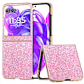 Miniatyrbillede 1 af 5: Til Motorola Razr 50 5G Cover - Elektroplettering Telefon Cover Farvet Glitter Design PU+TPU Beskyttende Cover Rose Pink