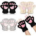 Miniatyrbilde 1 av 5: Kattenslabbervotter 3 par Kawaii-votter Kattenslabber Cosplay Kunstig pels Myke Kattenslabbervotter Løvenslabber Fingerløse votter for jenter Kvinner Svart, Hvit, Grå -