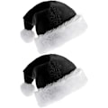 Miniatyrbilde 1 av 5: Heyone 2-pakks Santahatt for voksne, julehatt, tradisjonell svart og hvit plusj jule-Santahatt for julefest