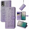 Læder telefoncover med katte- og hunde-prægning til Nokia C32 [D]
