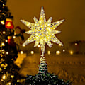 Miniatyrbilde 1 av 5: 60 LED Lys Metallisk Stjerne Topper for Juletre Batteridrevet Moravisk Stjerne 3D Stjerne Tretopp Juletrepynt med 6H Timer, 13.78 tommer/
