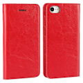 Miniatyrbillede 1 af 5: Til iPhone SE (2020)/SE (2022)/8/7 4,7 tommer Olie-kant Crazy Horse Ægte Læder Fastgjort Hård PC Indvendig Etui Tegnebog Stativ Flip Telefon Cover - Sort Red