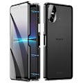 Miniatyrbild 1 av 5: För Sony Xperia 10 VI Härdat Glasfodral Metallram Klar PC Bak Magnetiskt Telefonfodral - Svart
