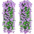 Sæt med 2 kunstige hængeblomster, UV-beskyttelse, til havevægsdekoration, veranda, bryllupsreception (lilla)（D）