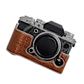 Miniatyrbild 1 av 4: Kamerabottenfodral i buffelstruktur för Fujifilm X-T5 med flanellfoder, halvkroppsskydd