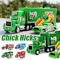 Pikkukuva 2 / 2: Elokuva-autot 2 3 Hahmoa Lightning McQueen & Kuningas & Chick Hicks & Mack Truck Uncle Metallivalu Leikkiautot Ajoneuvot XH[C]
