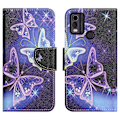 Miniatyrbild 1 av 5: Plånboksfodral i läder för Nokia C32/C22, Korstexturerat mönstertryck på telefonfodral Sparkling Butterflies