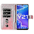 Miniatyrbild 4 av 5: Plånboksfodral för Vivo Y21/ Vivo Y21s, premium PU-läder med magnetiskt stängning, kortfack, stativ, blixtlåsfack, mjuk TPU-flipcover - Rosa