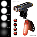 Miniatyrbillede 3 af 5: Vandtæt Forlygte til Cykel USB Genopladelig Cykellygte 4 Tilstande Forlygte til Cykelstyr med Rød Advarselsbaglygte[D] Front Bike Light China