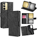 Miniatyrbild 1 av 5: För Realme C75/Realme 14x 5G Läderfodral Plånboksställ Krokodiltextur Mobiltelefonskydd[D] Multicolor Black